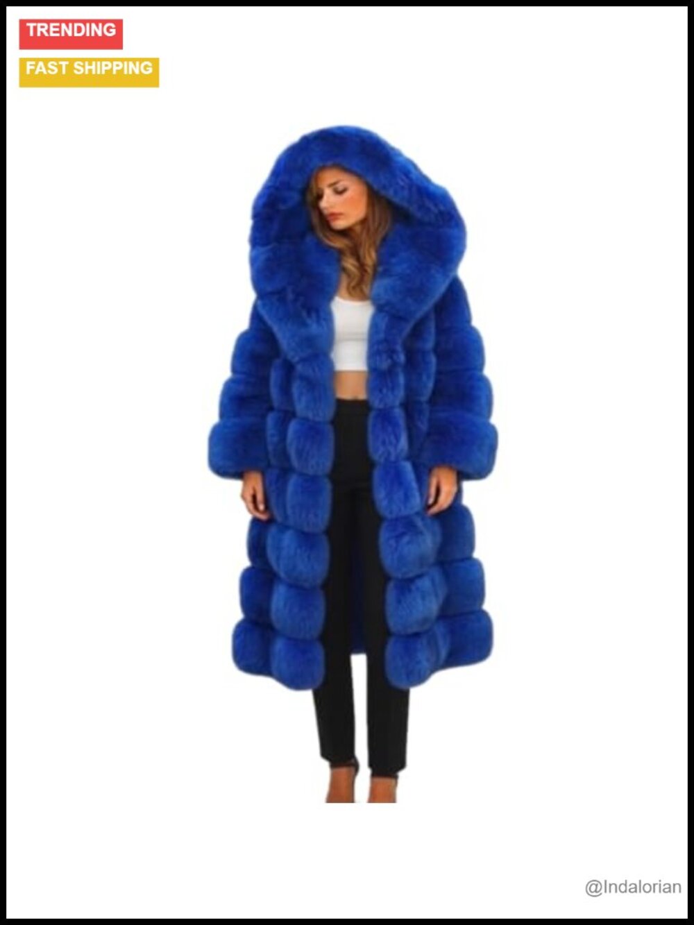 Women's Faux Fur Hooded Coat Long Sleeve Winter Overcoat